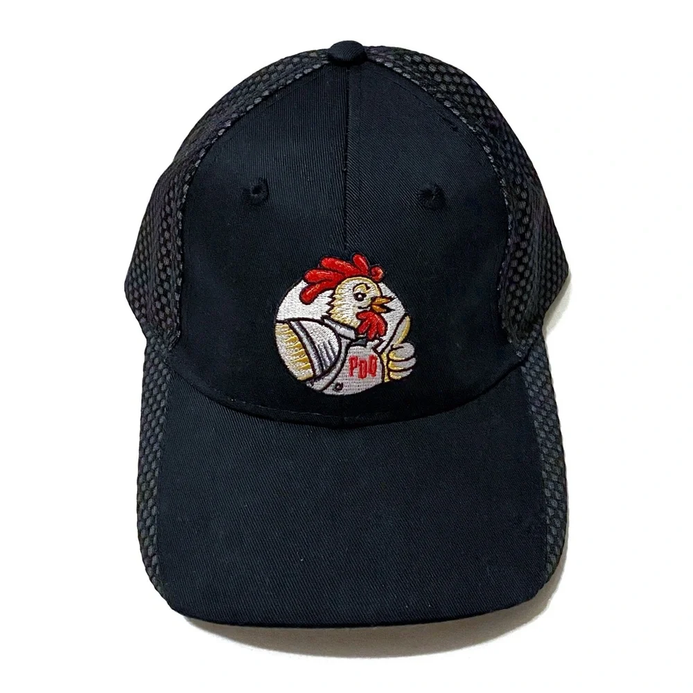 NEW Port Authority Strapback Hat Black PDQ Chicken Logo Mesh Ball Cap Trucker